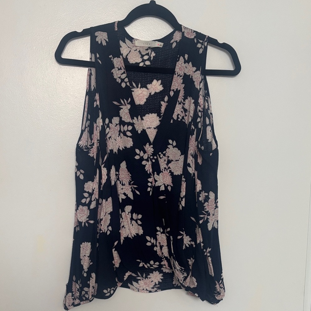 Lush Navy Floral Cold-Shoulder Top